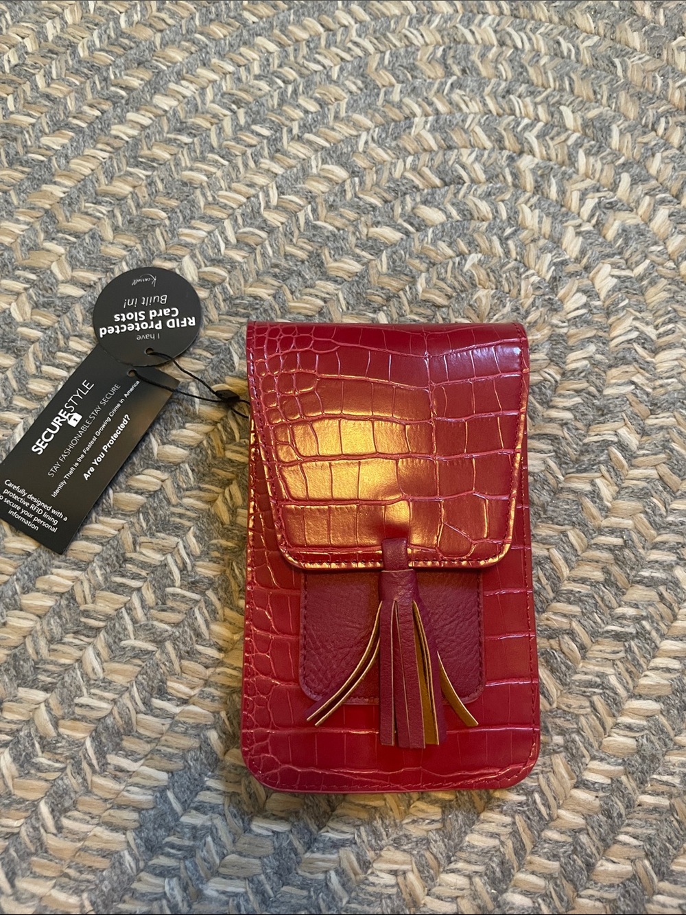 K. carrol Red Croc-Embossed Tassel  Crossbody
